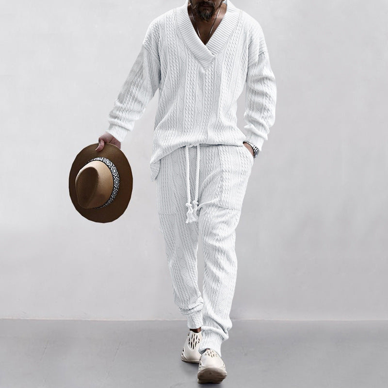 Cable Knit V Neck Sweater Jogger Set