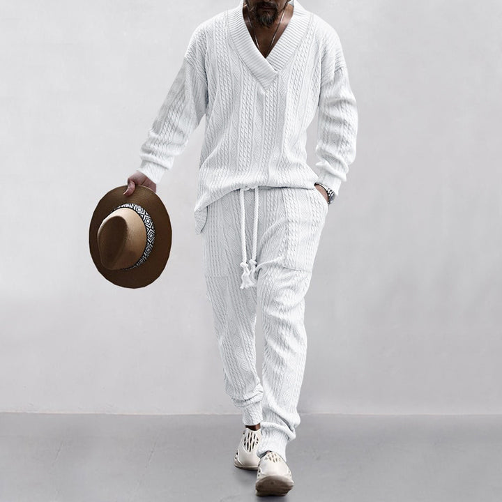 Cable Knit V Neck Sweater Jogger Set