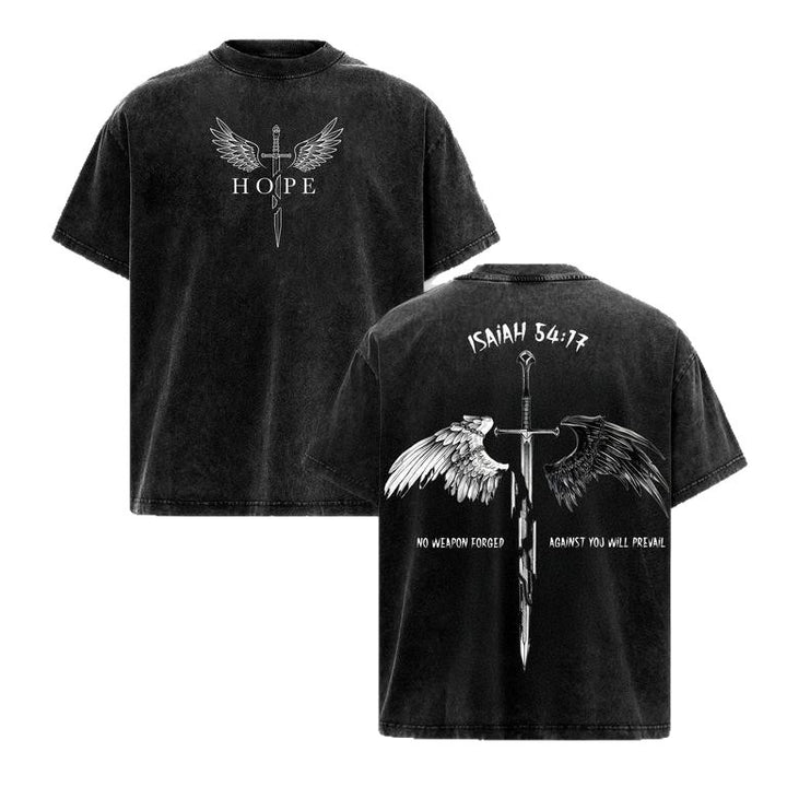 "No weapon can hurt you" printed T-shirt