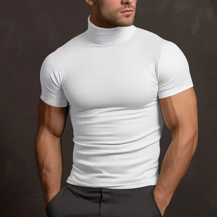 Fitted Stretch Mock-Neck Short-Sleeve T-Shirt