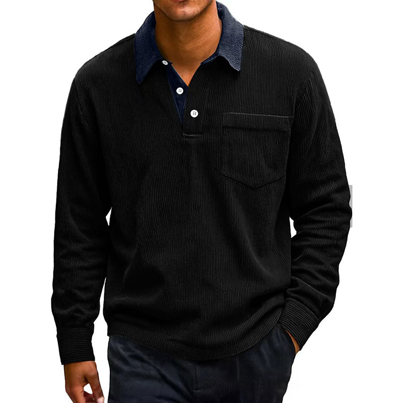 Casual Corduroy Long-Sleeve Polo Shirt