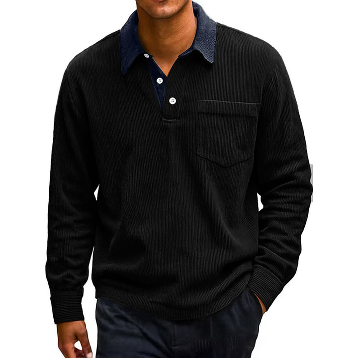 Casual Corduroy Long-Sleeve Polo Shirt