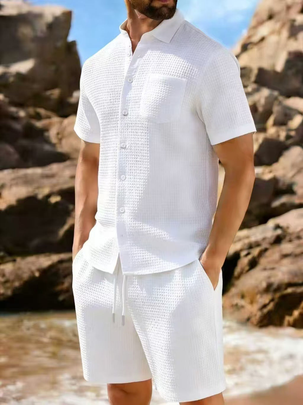 Waffle Knit Polo Two Piece Set