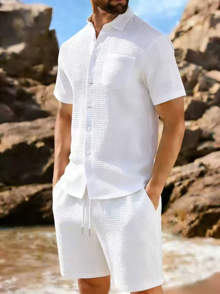 Waffle Knit Polo Two Piece Set