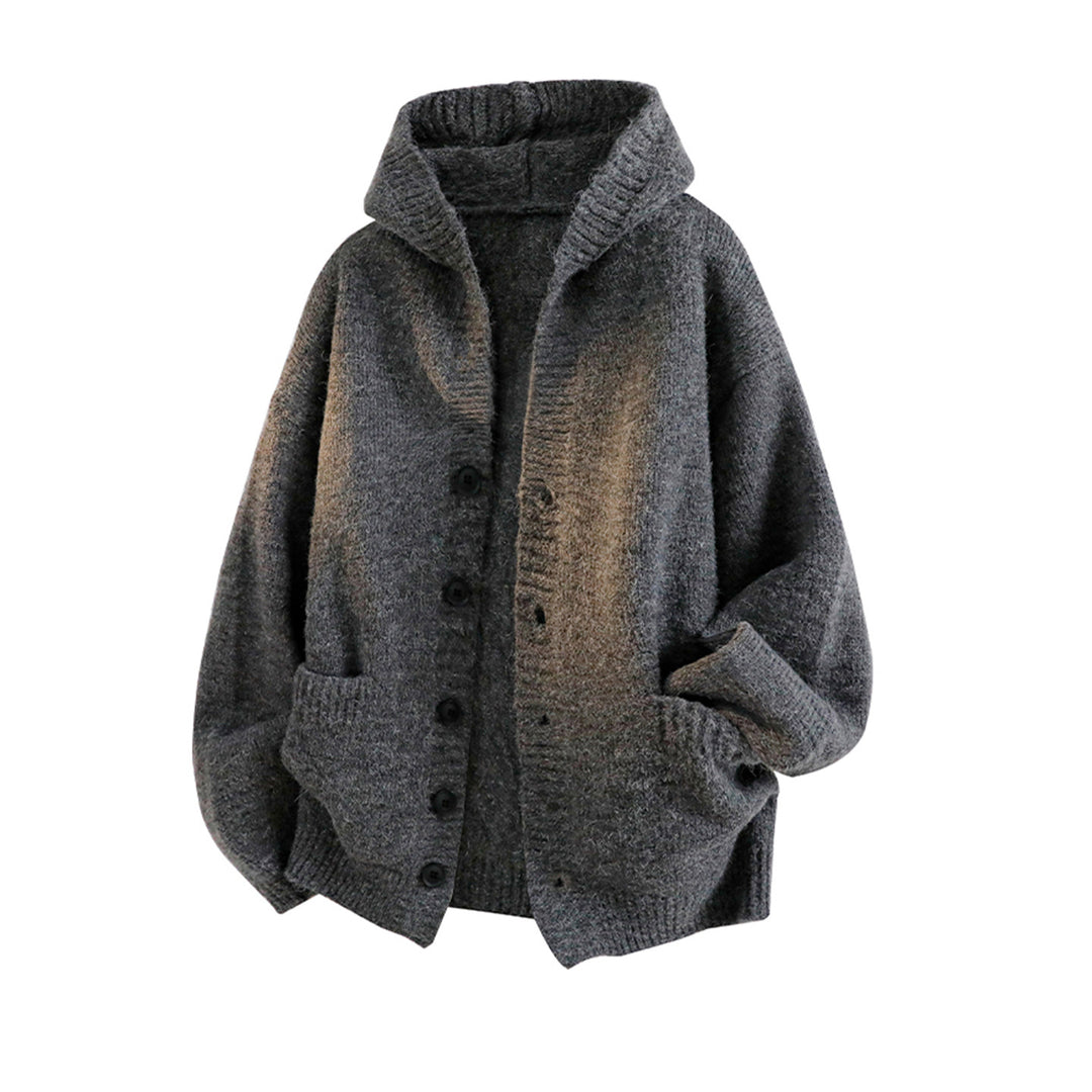 Mens Loose Fit Hooded Knit Sweater Jacket