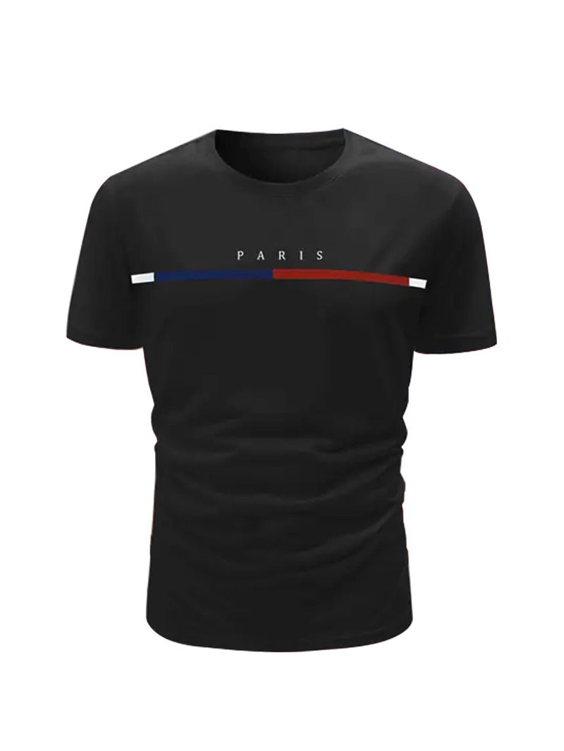 Letter striped print crew neck casual men&