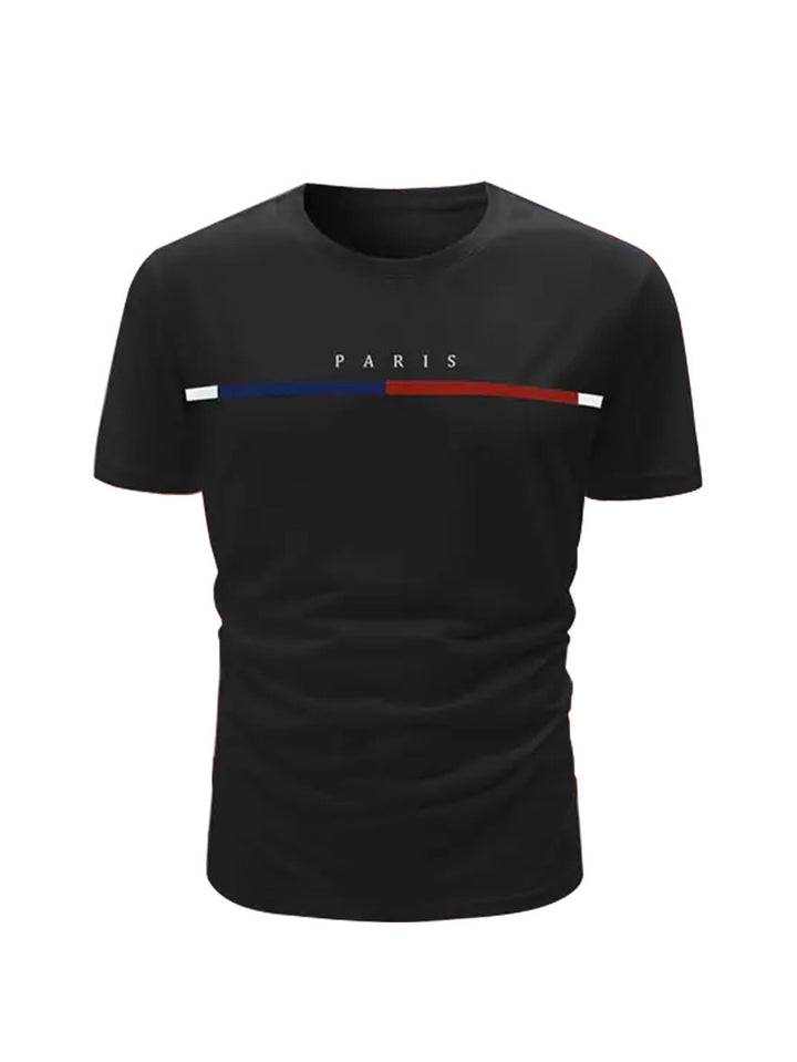 Letter striped print crew neck casual men&