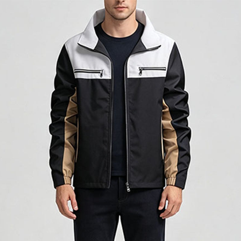 Casual stand-up collar color-blocked zip-up jacket