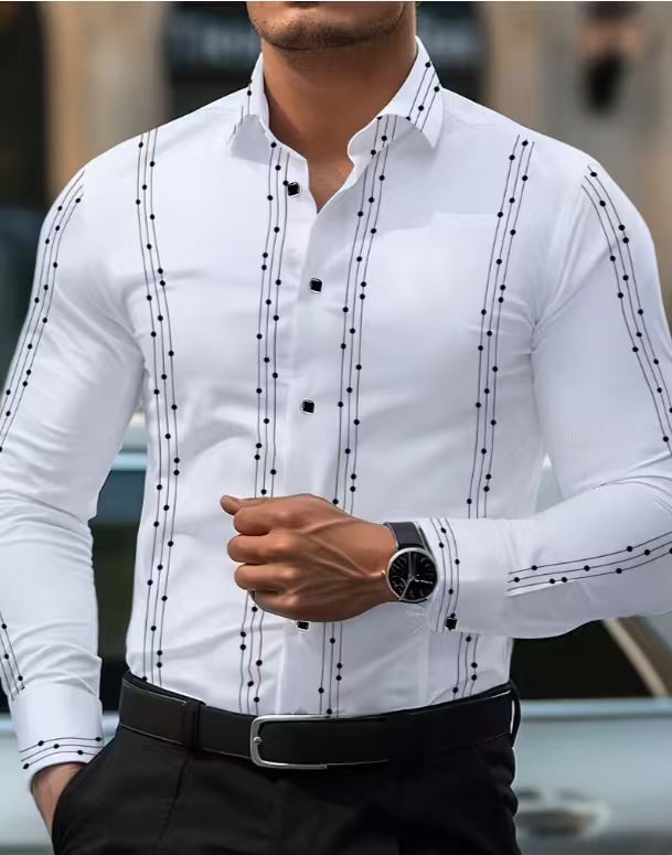 Geometric Print Button-Front Long-Sleeve Shirt