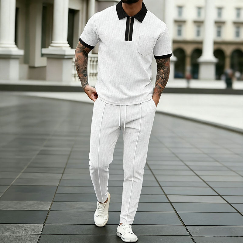 Collared half-zip polo shirt and drawstring trousers set