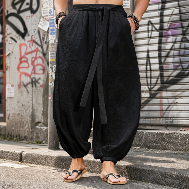Street-style loose-fit drawstring harem pants