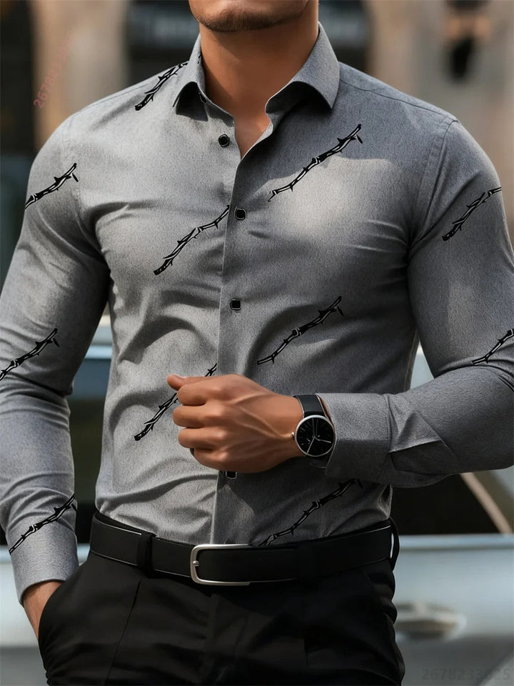 Embroidered Print Long-Sleeved Shirt