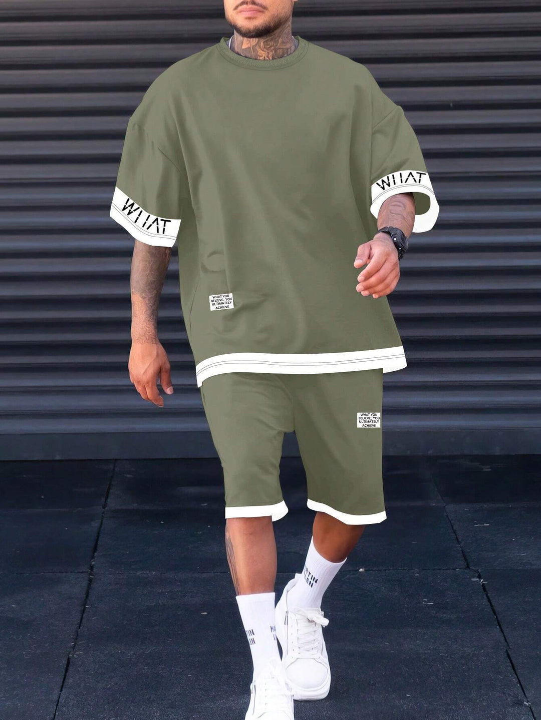 Street-style loose short-sleeve top and shorts two-piece set