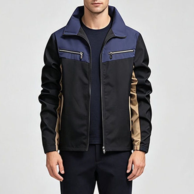 Casual stand-up collar color-blocked zip-up jacket