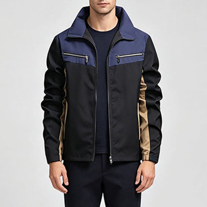 Casual stand-up collar color-blocked zip-up jacket