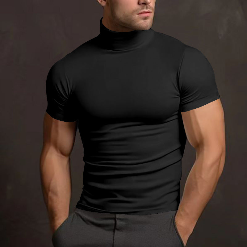 Fitted Stretch Mock-Neck Short-Sleeve T-Shirt