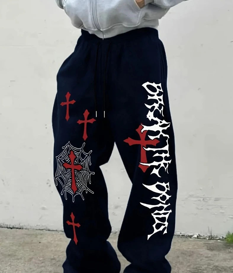 Gothic-style print loose sweatpants