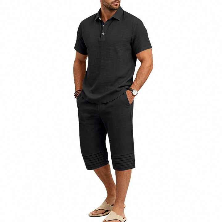 Collared Polo Shirt and Cropped Pants Set