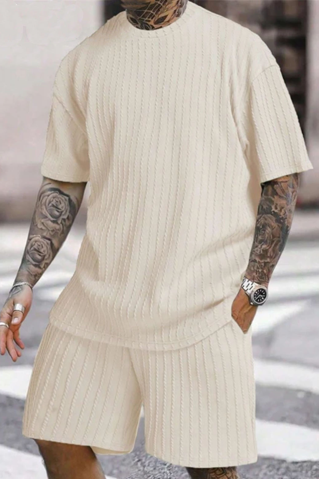 Solid color striped casual suit