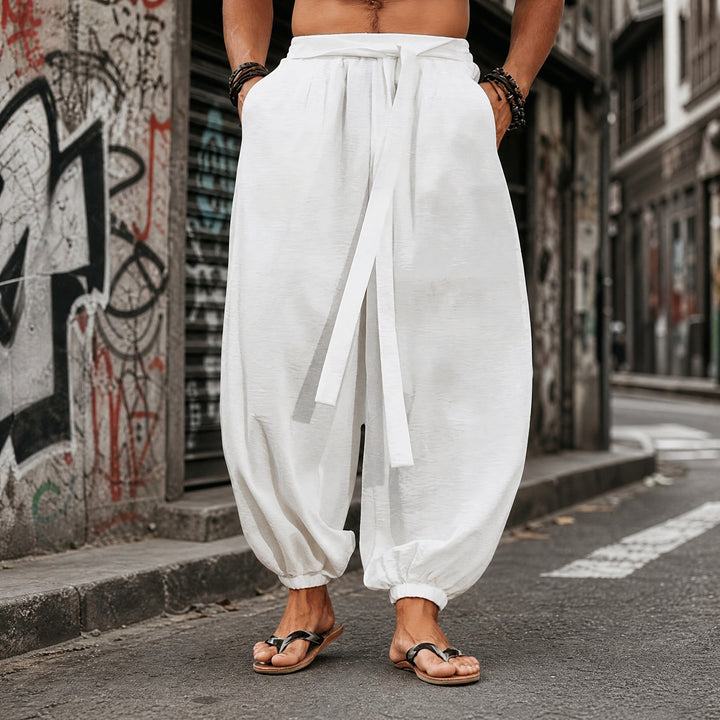 Street-style loose-fit drawstring harem pants