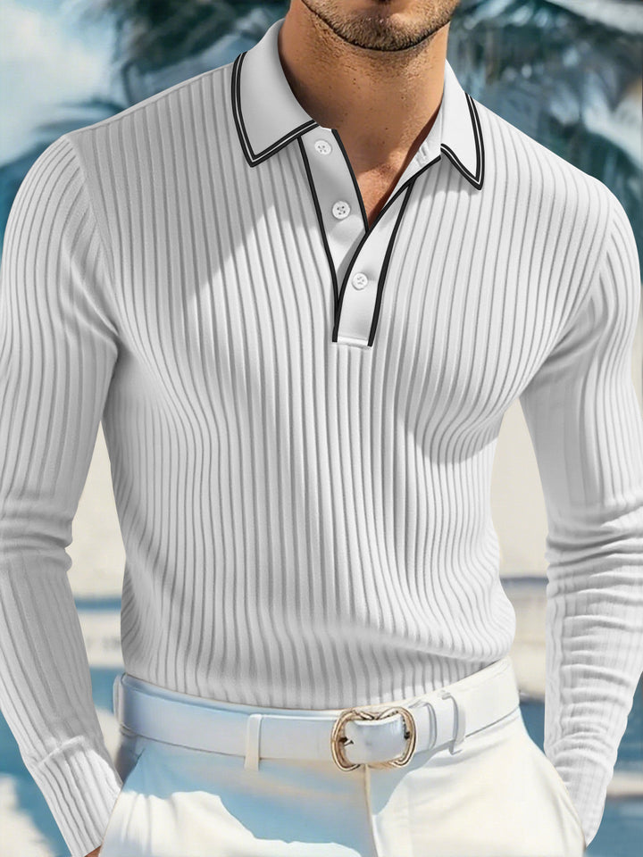 Casual Long-Sleeve Polo Shirt with Collar