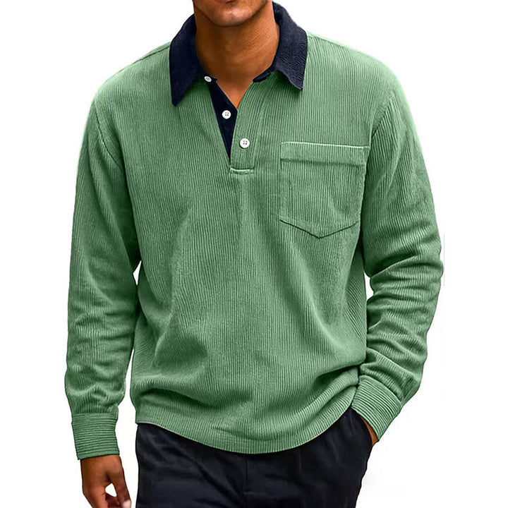 Casual Corduroy Long-Sleeve Polo Shirt