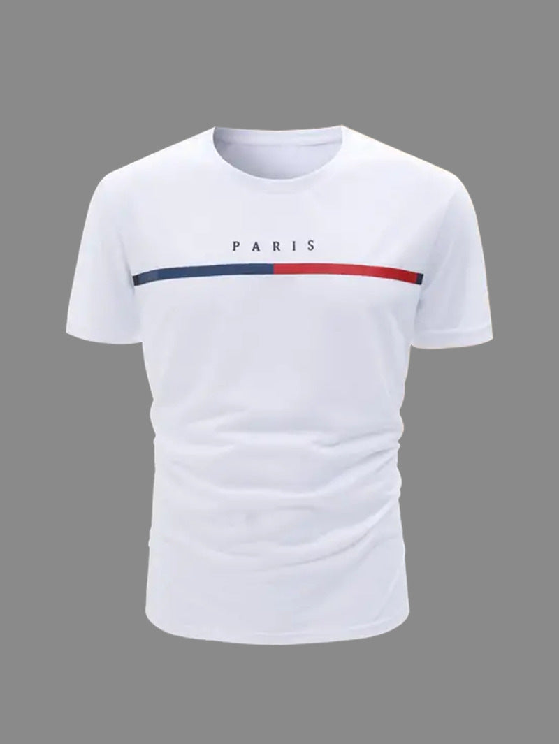 Letter striped print crew neck casual men&