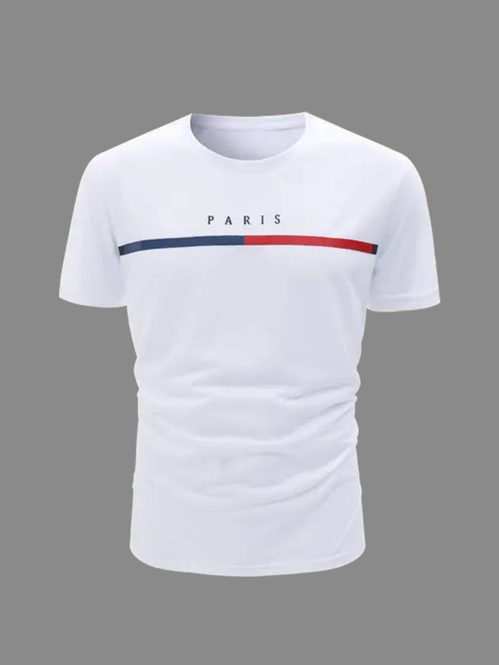 Letter striped print crew neck casual men&