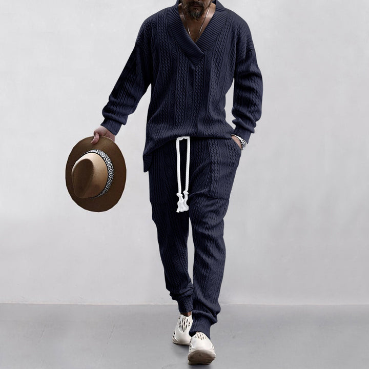 Cable Knit V Neck Sweater Jogger Set