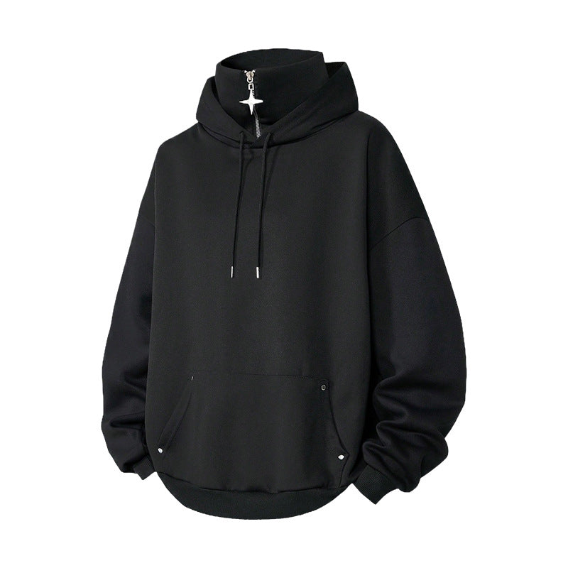 Half-zip high-neck hoodie