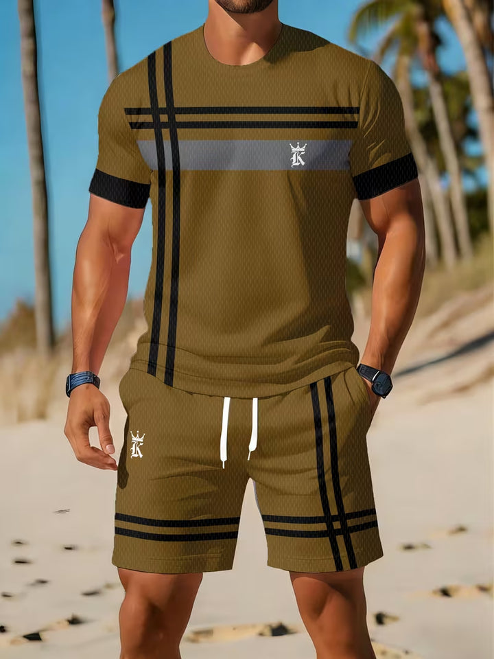 Casual geometric print T-shirt and drawstring shorts set