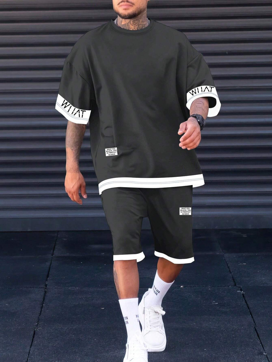 Street-style loose short-sleeve top and shorts two-piece set