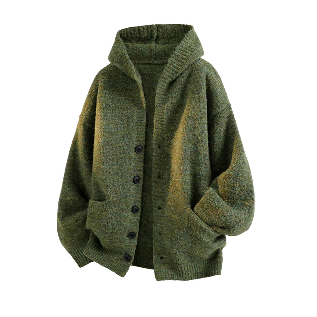 Mens Loose Fit Hooded Knit Sweater Jacket