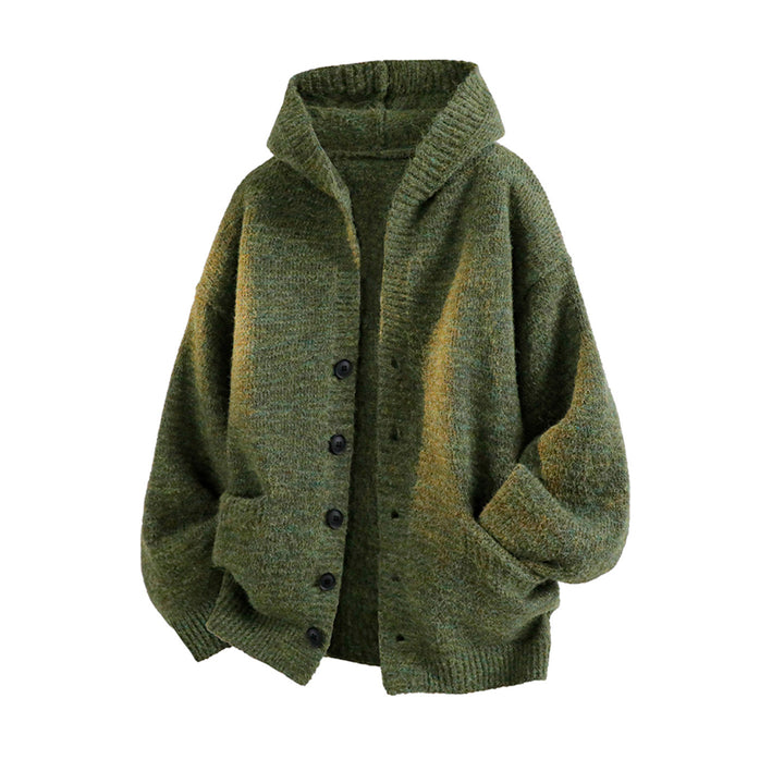 Mens Loose Fit Hooded Knit Sweater Jacket