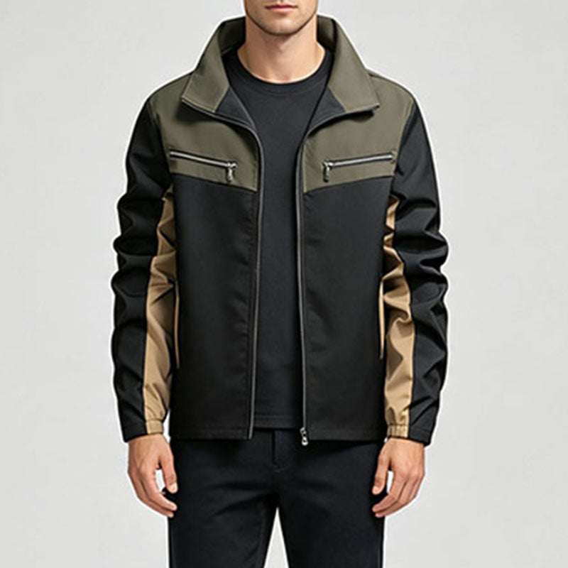 Casual stand-up collar color-blocked zip-up jacket