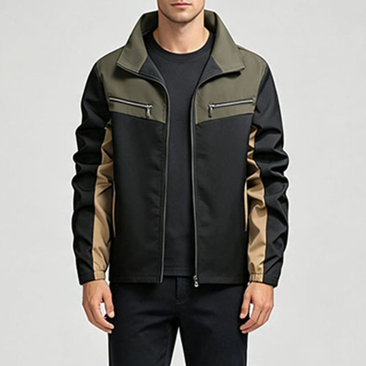 Casual stand-up collar color-blocked zip-up jacket