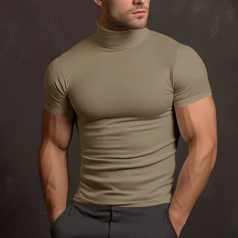 Fitted Stretch Mock-Neck Short-Sleeve T-Shirt