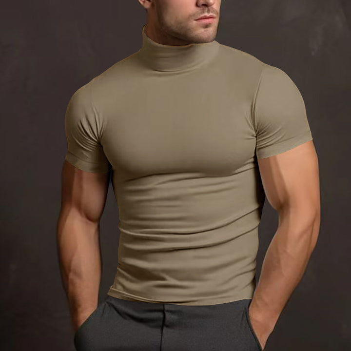 Fitted Stretch Mock-Neck Short-Sleeve T-Shirt