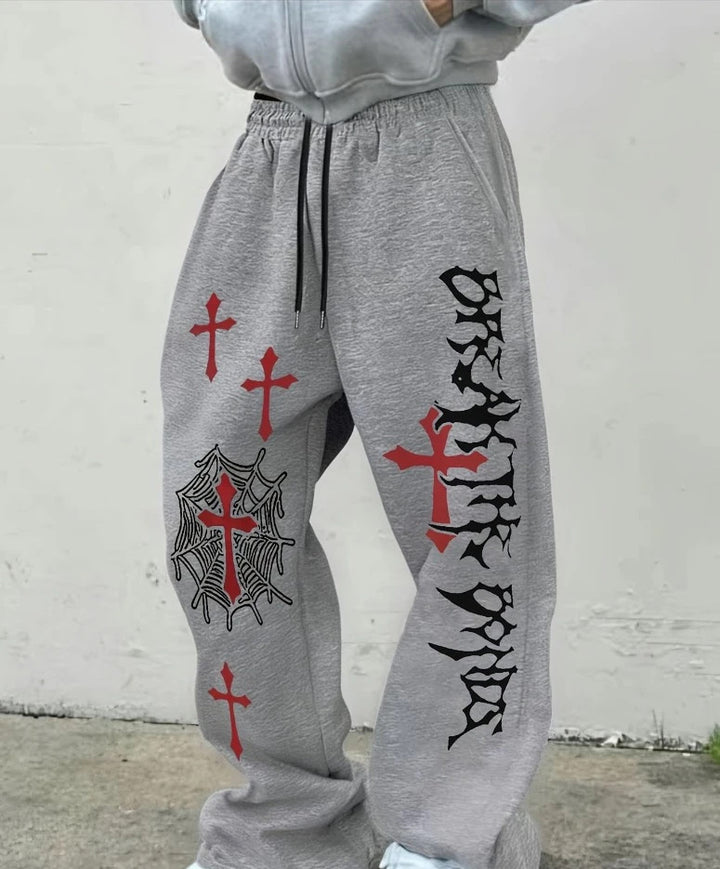 Gothic-style print loose sweatpants