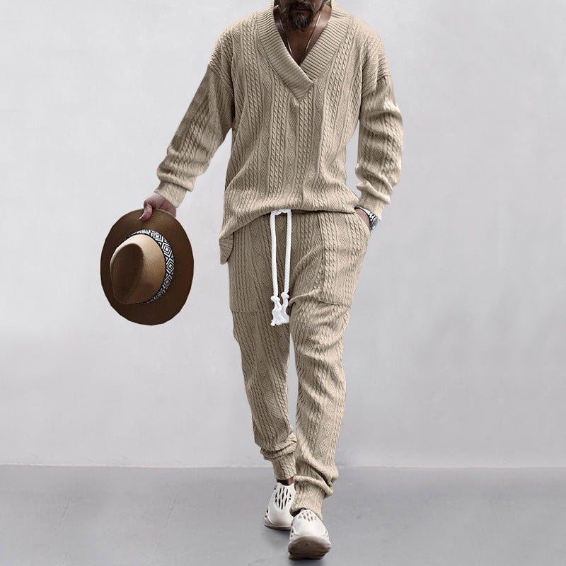 Cable Knit V Neck Sweater Jogger Set