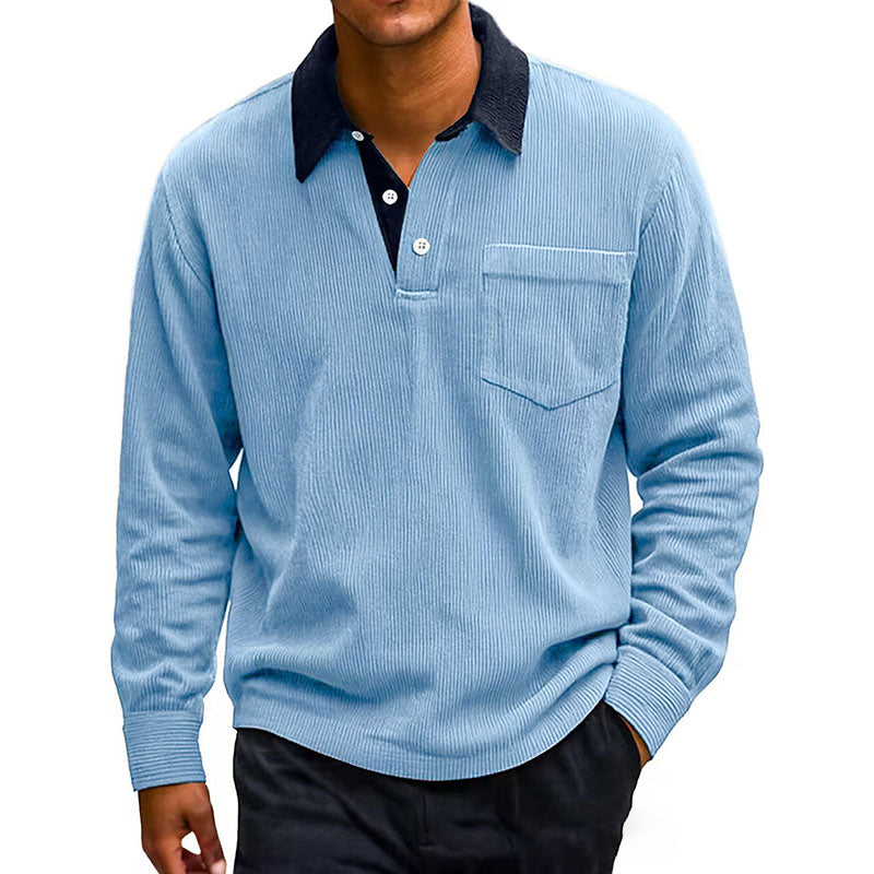 Casual Corduroy Long-Sleeve Polo Shirt
