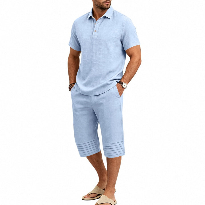 Collared Polo Shirt and Cropped Pants Set