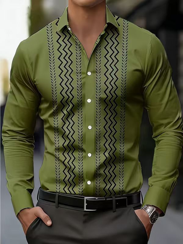 Geometric Print Button-Front Long-Sleeve Shirt