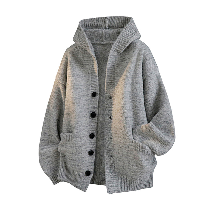 Mens Loose Fit Hooded Knit Sweater Jacket
