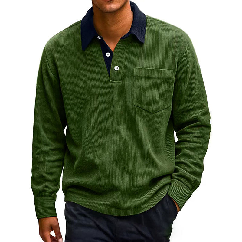 Casual Corduroy Long-Sleeve Polo Shirt