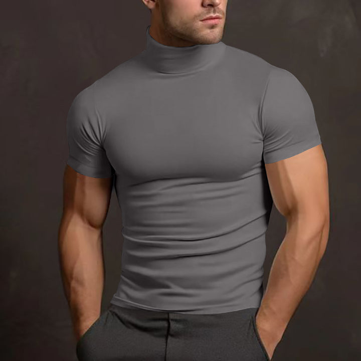 Fitted Stretch Mock-Neck Short-Sleeve T-Shirt