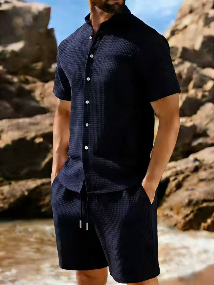 Waffle Knit Polo Two Piece Set