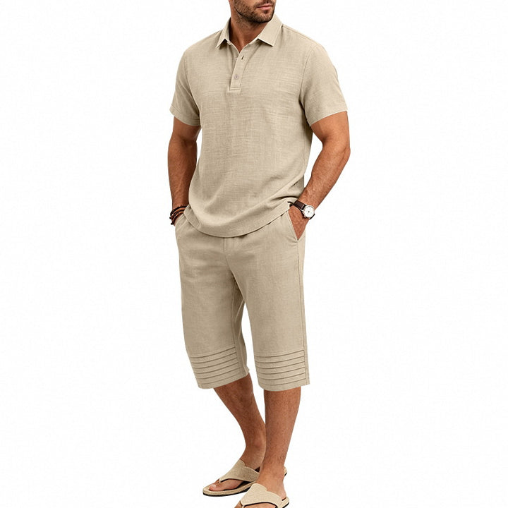 Collared Polo Shirt and Cropped Pants Set
