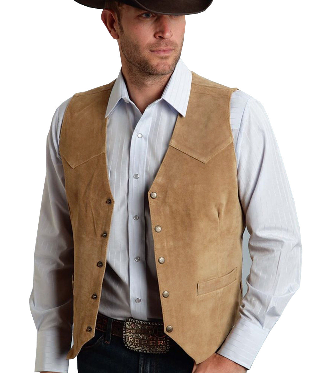 Suede Business Slim Fit Metal Buttons Vest