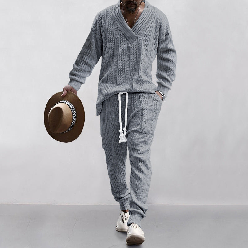 Cable Knit V Neck Sweater Jogger Set